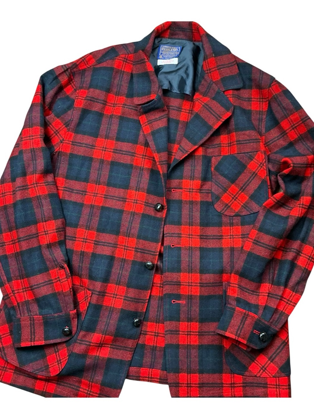 Vintage Pendleton tartan plaid wool three pocket button front jacket SZ L USA